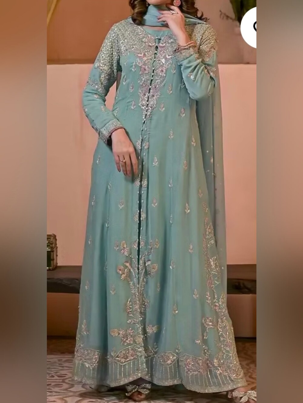 NEW RAFIA 3pc Pakistani Outfit Anarkali Gown Maxi L Blue Green